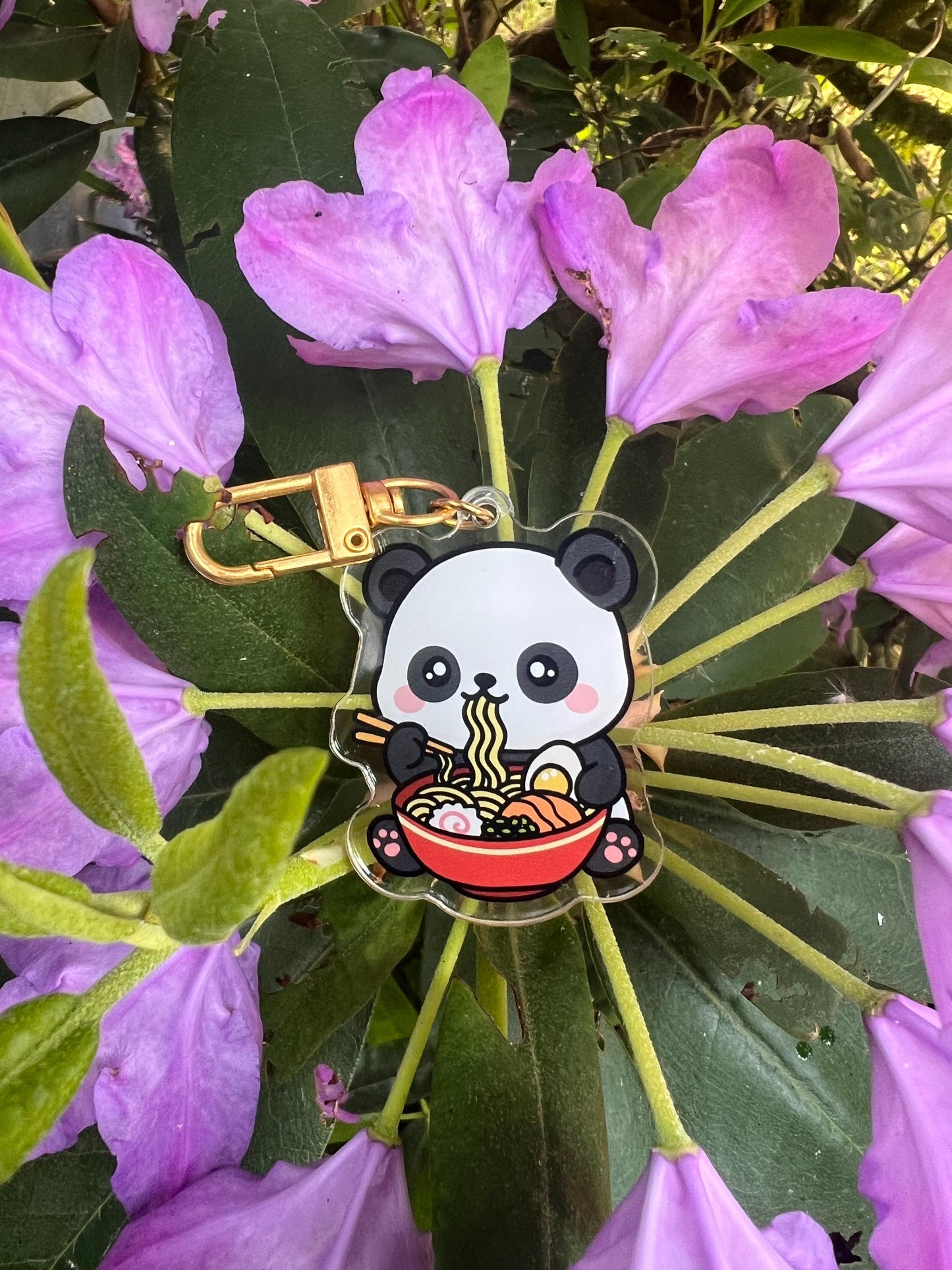 Panda eating ramen acrylic key chain
