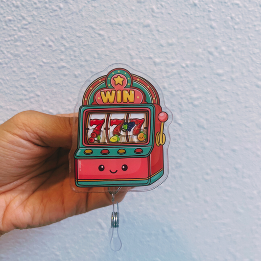 Slot machine badge shaker
