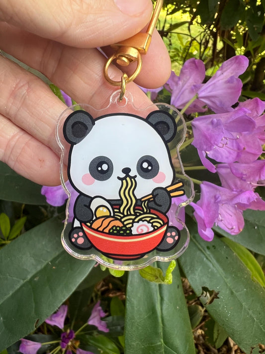 Panda eating ramen acrylic key chain